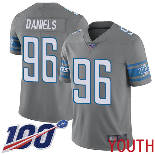 Detroit Lions Limited Steel Youth Mike Daniels Jersey NFL Football #96 100th Season Rush Vapor Untouchable->women nfl jersey->Women Jersey